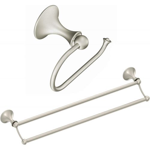  Moen DN7722BN Lounge Collection 24-Inch Bathroom Double Towel Bar, 24 Inch, Brushed Nickel with Moen DN7708BN Lounge Collection European Single Post Toilet Paper Holder, Brushed Ni