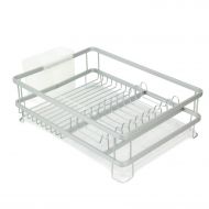 Evelyne GMT-10408 Kitchen Aluminum Wire Frame Dish Drying Counter Top Rack with Utensils Holder Drain Tray