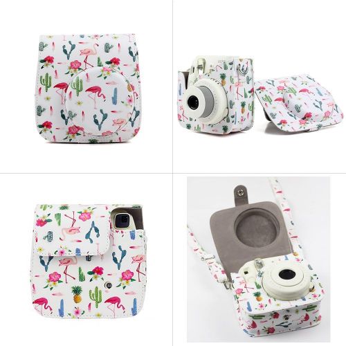  WOGOZAN Camera Case for Fujifilm Instax Mini 9 8 8 Instant Film Camera Accessories Premium PU Leather Bag with Shoulder Strap(Flamingo Cactus)