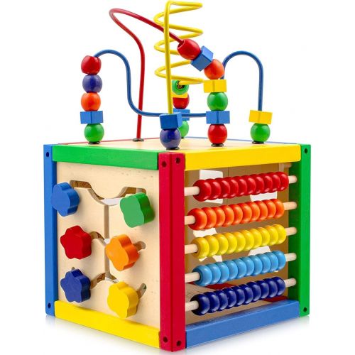  [아마존베스트]Play22 Activity Cube with Bead Maze - 5 in 1 Baby Activity Cube Includes Shape Sorter, Abacus Counting Beads, Counting Numbers, Sliding Shapes, Removable Bead Maze - My First Baby