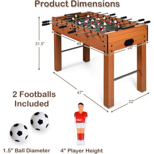  GYMAX 48 Foosball Table, Indoor Soccer Wood Game Table w/ 2 Balls, Competition Sized & Multi Person Table Soccer for Adults, Home, Game Room