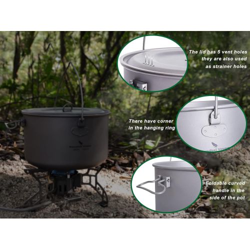  usharedo Outdoor 750ml 800ml 1100ml 1300ml Titanium Pot with Lid Folding Bail Handle Camping Hiking Picnic Ultralight Water Bottle Cup Mug Spork Set