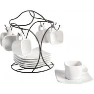 [아마존베스트]Gibson Home Gracious Dining Espresso Saucer Set, 13PC Cups Stand, White/Black
