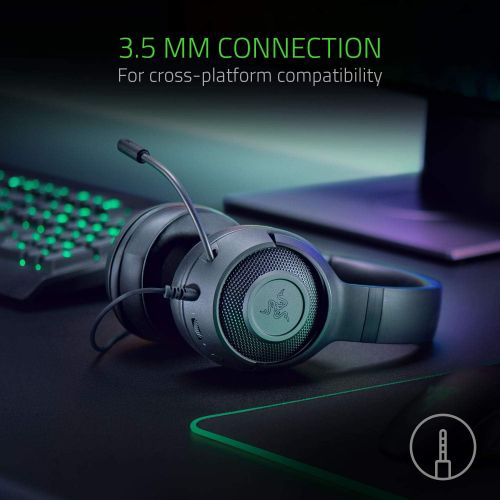 레이저 Razer Kraken X Ultralight Gaming Headset: 7.1 Surround Sound Capable - Lightweight Frame - Integrated Audio Controls - Bendable Cardioid Microphone - For PC, Xbox, PS4, Nintendo Sw