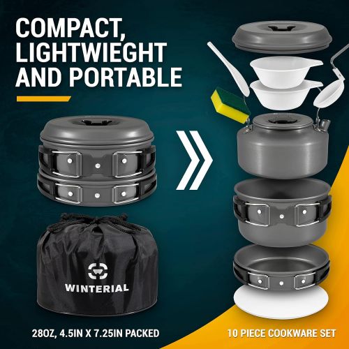  Winterial Camping Cookware and Pot Set 10 Piece Set For Camping / Backpacking / Hiking / Trekking
