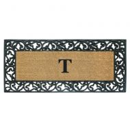 Nedia Home Acanthus Border with Rubber/Coir Doormat, 24 by 57-Inch, Monogrammed T
