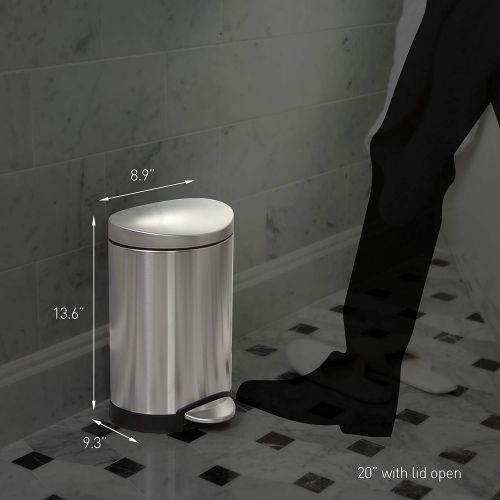 심플휴먼 simplehuman 6 Liter / 1.6 Gallon Semi-Round Bathroom Step Trash Can, Brushed Stainless Steel