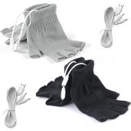 [아마존베스트]Fpxnb 2 Pairs USB Heated Gloves for Men and Women, USB 2.0 Powered Stripes Heating Pattern Knitting Wool Heating Mittens Hands Warmer Fingerless Washable Design Winter Gift (Black & Gray