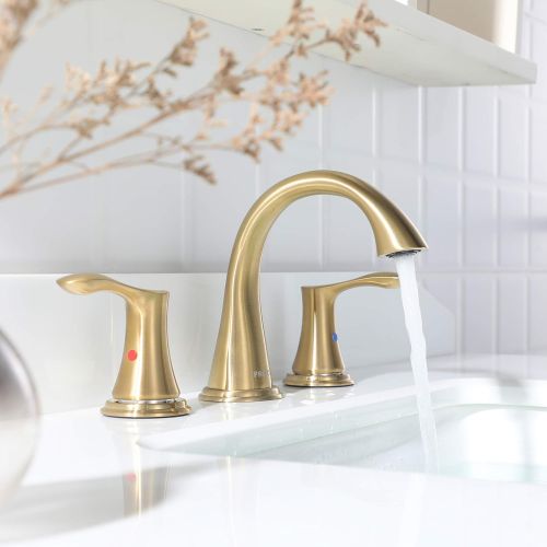  PARLOS Widespread Bathroom Faucet 2 Handles with Pop Up Sink Drain and cUPC Faucet Supply Lines, Brushed Gold, Demeter 1364708