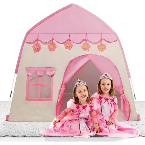  [아마존베스트]TTLOJ Kids Play Tent for Girls Boys 420D Oxford Fabric Princess Playhouse Pink Castle Play Tent Children Fairy Tale Teepee Tent Indoor Outdoor with Carry Bag, Star Lights Included