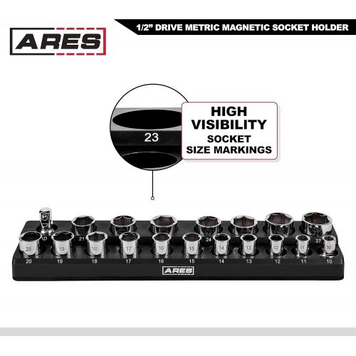 ARES 70237 - 19-Piece 1/2-Inch Metric Magnetic Socket Organizer - Holds 18 Sockets and 1 Socket Adapter - Keeps Your Tool Box Organized