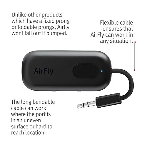  Twelve South AirFly Pro Bluetooth Wireless Audio Transmitter/Receiver for up to 2 AirPods/ Headphones; Use with Any 3.5 mm Audio Jack, Black
