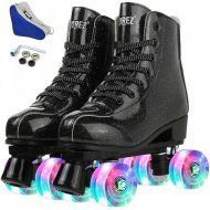 YYW Women Roller Skates PU Leather High-top Roller Skates Four-Wheel Roller Skates Shiny Roller Skates for Unisex Kids and Adults