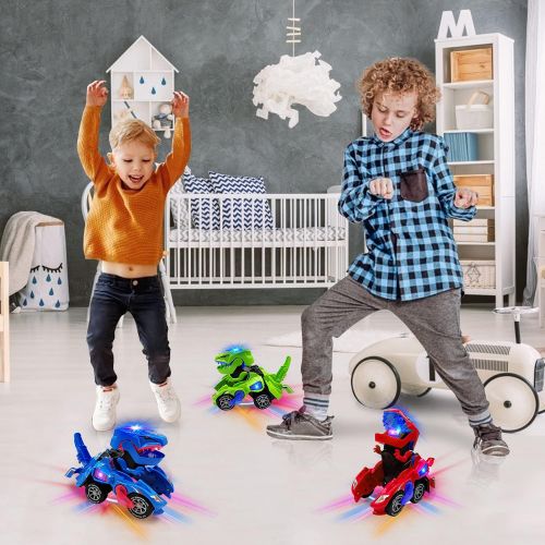  [아마존베스트]AMENON Transforming Dinosaur Car Toys with LED Light Music Automatic Deformation Dino Race Car Toys for Kids Boy Girls Toddlers 3 Year Old and Up Birthday Holiday Xmas Gift