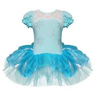 TiaoBug Girls Short Puff Ruffle Sleeves Priness Anna Tulip Ballet Dance Tutu Dress Leotard Dancewear Costumes