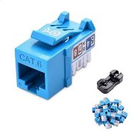 Cable Matters UL Listed 25-Pack Slim Profile 90 Degree Cat 6, Cat6 RJ45 Keystone Jack with Keystone Punch Down Stand in Blue (Model 180070)