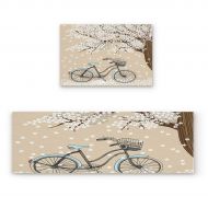 CHARMHOME Kitchen Rugs and Mats Set Bicycles and Falling Flowers 2 Piece Floor Carpet Non-Slip Rubber Backing Doormat Runner Rug Set