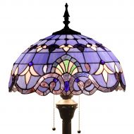 WERFACTORY Tiffany Style Floor Standing Lamp 64 Inch Tall Purple Blue Lavender Stained Glass Baroque Shade 2 Light Antique Base for Bedroom Living Room Reading Lighting Table Set S003C WERFAC