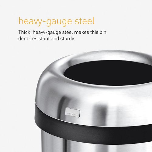 심플휴먼 simplehuman 60 Liter / 16 Gallon Bullet Open Top Trash Can Commercial Grade, Heavy Gauge Brushed Stainless Steel
