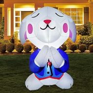GOOSH 5 FT Height Christmas Inflatables Outdoor Praying Bunny Decoration, Blow Up Yard Decoration Clearance with LED Lights Built-in for Holiday/Christmas/Party/Yard/Garden