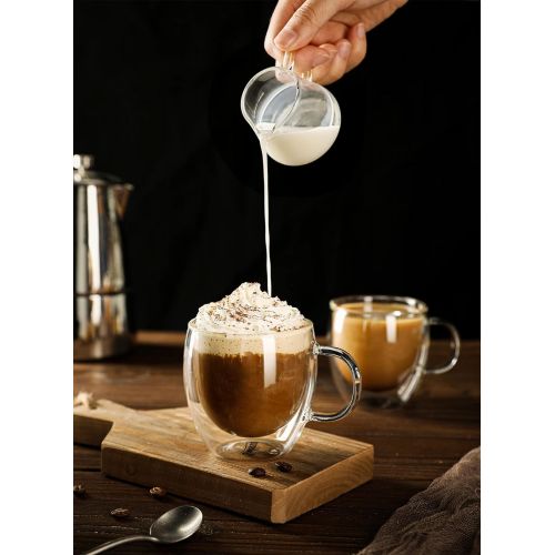  [아마존베스트]Sweese 412.101 Espresso Cups Shot Glass Coffee 5 oz Set of 2 - Double Wall Insulated Glass Mugs with Handle, Everyday Coffee Glasses Cups Perfect for Espresso Machine and Coffee Ma