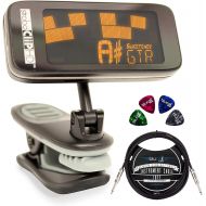 Peterson StroboClip HD Clip-On Tuner Guitar, Bass, Violin, Ukulele, Harp, Brass, Woodwind, Orchestral Bundle with Blucoil 10 Straight Instrument Cable (1/4), and 4-Pack of Celluloi