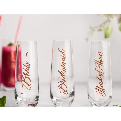  [아마존베스트]Stemless Champagne Flutes, Bridesmaid Collection, by Kook, Durable Glass, Set of 8, 10.5oz