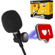 PowerDeWise CharisMic - Lavalier Clip On Microphone with Magnetic Mount and Badges for Camera or Phone - Small Lapel Mic use for Video Recording 3.5mm Noise Cancelling…