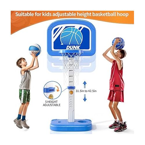  TEMI Basketball Hoop Indoor for Toddler Kids, Adjustable Poolside Hoops with 4 Balls and Pump, Indoor Outdoor Basketball Game for Toddler Kids, Christmas Birthday Gift for Boys Girls Age 3 4 5 6 7 8