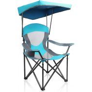 [아마존베스트]ALPHA CAMP Heavy Duty Canopy Lounge Chair Sunshade Hiking Travel Chair with Cup Holder Enamel Blue
