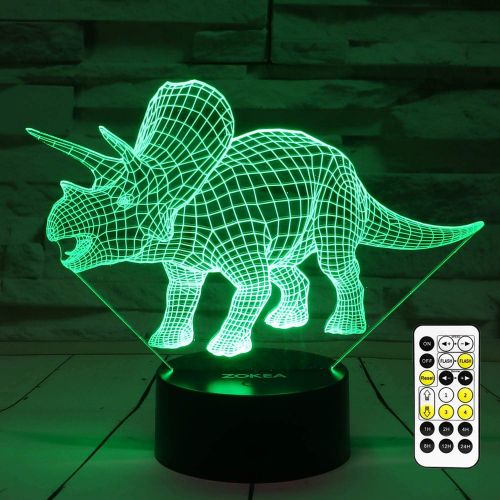  [아마존베스트]ZOKEA Night Lights for Kids Dinosaur 3D Night Light Bedside Lamp 7 Colors Changing with Remote Control Best Birthday Gifts for Boys Girls Kids Baby (Dinosaur Triceratops)