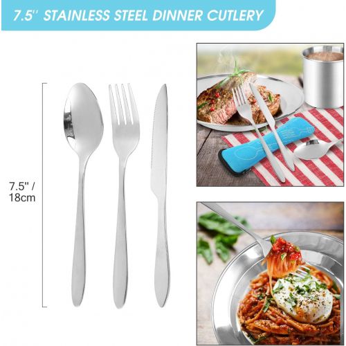  Odoland 25pcs Stainless Steel Utensils Camping Tableware Kit with Plates Cups Forks Spoons and Knives for 4, Cutlery Flatware Set for Backpacking, Outdoor Camping Hiking and Picnic