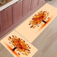 BMALL Kitchen Rug Mat Set of 2 Piece Autumn Tree,Maple Leaves Fall Leaf Inside Outside Entrance Rugs Runner Rug Home Decor,15.7x23.6in+15.7x47.2in