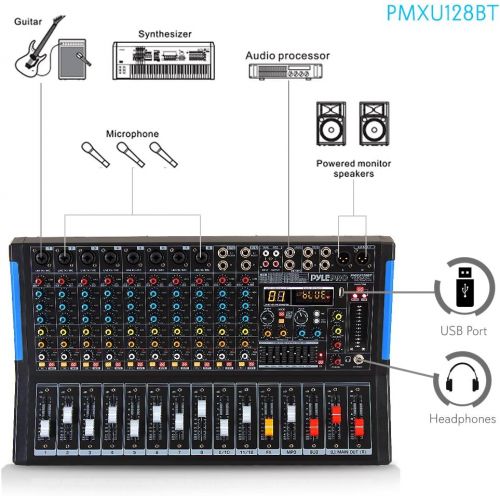  [아마존베스트]Pyle 12-Channel Bluetooth Studio Audio Mixer - DJ Sound Controller Interface w/ USB Drive for PC Recording Input, RCA, XLR Microphone Jack, 48V Power, For Professional and Beginners-Pyl