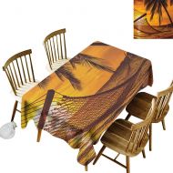 Kangkaishi kangkaishi Easy to Care for Leakproof and Durable Long tablecloths Outdoor Picnic Silhouette of Hammock by The Ocean on Tropical Beach at Romantic Sunset Seaside Artsy W60 x L126 I