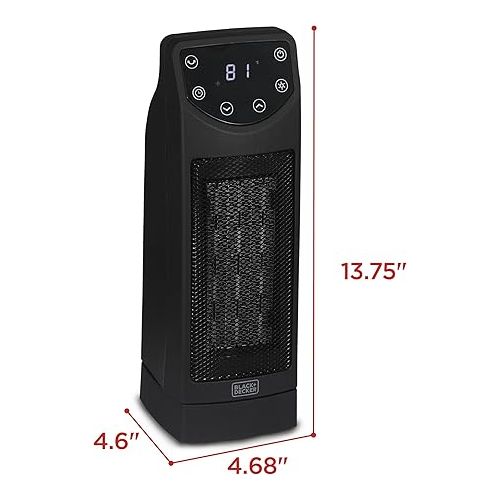  BLACK+DECKER Oscillating Space Heater, Portable Heater with Remote Control, Ceramic Small Space Heater with Two Heat Settings & LED Display, Small Heater 1500W