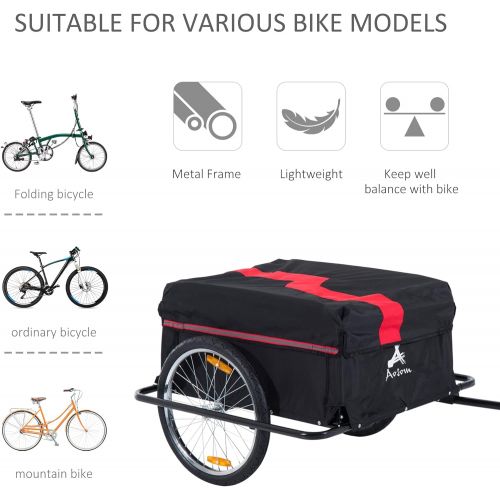  Aosom Elite Two-Wheel Bicycle Large Cargo Wagon Trailer with Oxford Fabric, Folding Storage, & Removable Cover, Red