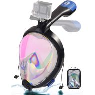 SeaELF Full Face Snorkel Mask Easybreath Foldable Anti-UV Ear Equalizer 180°Panoramic Seaview Anti-Leak Anti-Fog with Camera Mount Earplugs Portable Bag for Adult Youth Kids