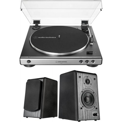 오디오테크니카 Audio-Technica AT-LP60X-GM Turntable (Gunmetal) Bundle with Microlab Pro1BT Bookshelf Speakers (2 Items)