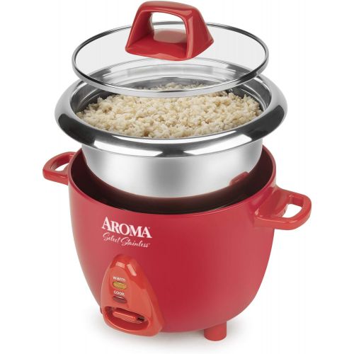  [아마존베스트]Aroma Housewares Select Stainless Rice Cooker & Warmer with Uncoated Inner Pot, 6-Cup(cooked)/ 1.2Qt, ARC-753SGR, Red