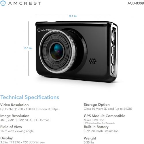  Amcrest Full-HD 1080p Dash Camera ACD-830B (Black) Car DVR Dashcam with 16GB Micro SD Card, Suction Cup Mounting Bracket, 160 Degree Wide Viewing Angle