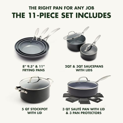  GreenPan Valencia Pro Hard Anodized Healthy Ceramic Nonstick 11 Piece Cookware Pots and Pans Set, PFAS Free, Induction, Dishwasher Safe, Oven Safe, Gray