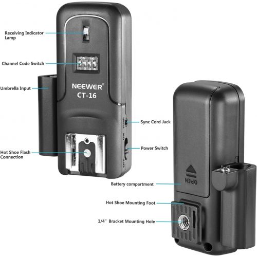 니워 [아마존베스트]Neewer 16 Channels Wireless Radio Flash Speedlite Studio Trigger Set, Including (1) Transmitter and (2) Receivers, Fit for Canon Nikon Pentax Olympus Panasonic DSLR Cameras (CT-16)