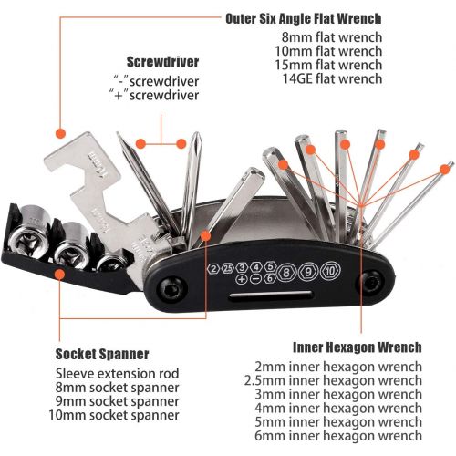  자전거 정비 공구 수리Odoland Bike Tire Repair Tool Kit with 210 PSI Gauge Hand Pump Fits Presta and Schrader Valve, 16 in 1 Multi Bicycle Fix Tools, Patch Tool Tyre Puncture Repair Kit and Work Bag