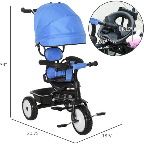  [아마존베스트]Qaba Baby Tricycle 2 in 1 Stroller with Adjustable Canopy Detachable Guardrail Safety Belt for Age 6-60 Months, Blue