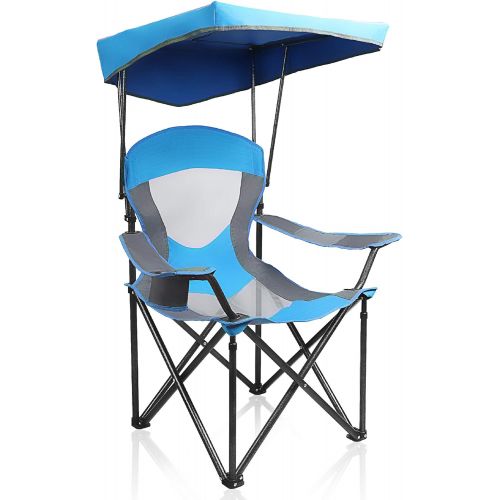  ALPHA CAMP Heavy Duty Canopy Lounge Chair Sunshade Hiking Travel Chair with Cup Holder Enamel Blue