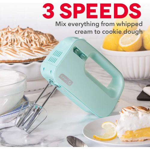  [아마존베스트]Dash Smart Store Compact Hand Mixer Electric for Whipping + Mixing Cookies, Brownies, Cakes, Dough, Batters, Meringues & More, 3 speed, Aqua