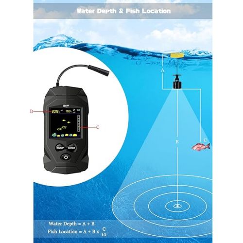  LUCKY Display Portable Fish Finder Sensor Wired Handheld Depth Finder Sonar Sea Kayak Fish Finders Transducer