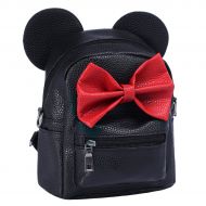 IBTOM CASTLE Women Girls Cartoon PU Leather Mouse Ear Bow Backpack Shoulder School Mini Bag Rucksack Black&Red