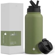 JoyJolt Triple Insulated Water Bottle with Straw Lid AND Flip Lid! 32oz Large 12 Hour Hot/Cold Vacuum Insulated Stainless Steel Bottle. BPA-Free Leakproof Thermos Bottle